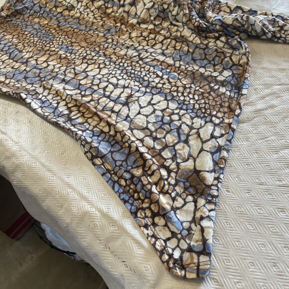 Abstract Animal Print Cowl Neck Tunic Top Sharkbite Hem 3/4 Sleeve Slinky Boho L - Picture 9 of 12